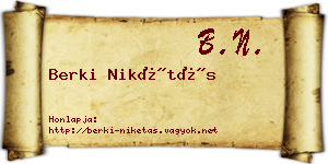 Berki Nikétás névjegykártya